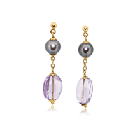 Orecchini pendenti da donna in oro giallo 18 kt con perla scura e ametista sfaccettata – 5.20 g – Idee Preziose dal 1987 - IP.OK18G/20